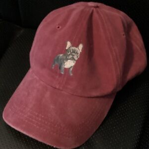 Burgundy Cap with French Bulldog Embroidery